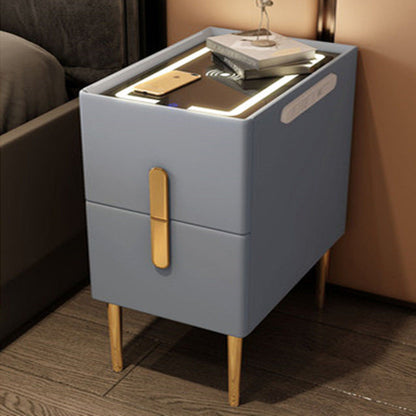 Modern Smart Bed Side Table With Charging Station, LED Lights & Drawers