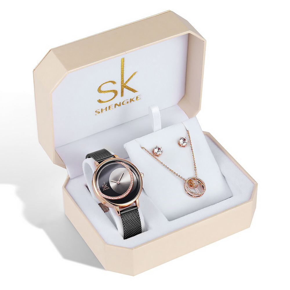 Three-piece Rose Gold Ladies Watch Set