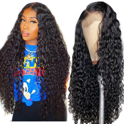 Half Lace Real Hair Cover 13 Water Wave Baby Hair Lace Wig