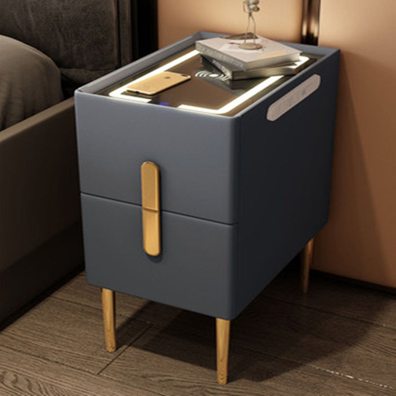 Modern Smart Bed Side Table With Charging Station, LED Lights & Drawers