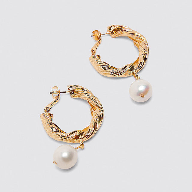 Earrings ladies wedding pearl hoop gift