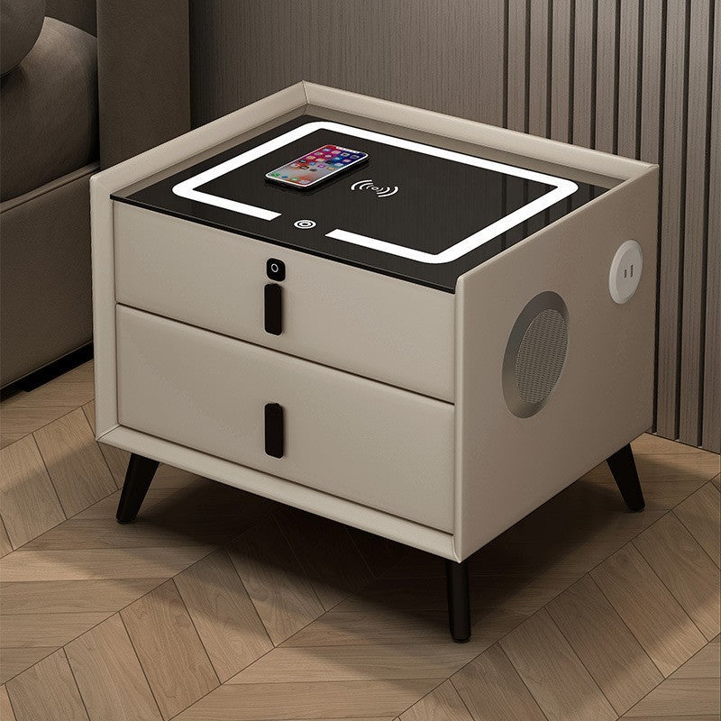 Smart LED Nightstand with Wireless Charging Station Modern Bedside Table