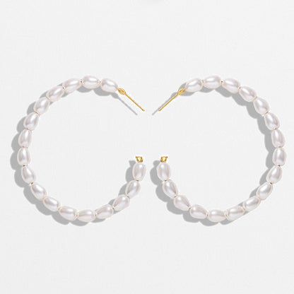 Earrings ladies wedding pearl hoop gift