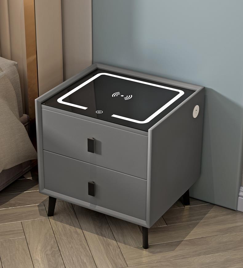 Smart LED Nightstand with Wireless Charging Station Modern Bedside Table