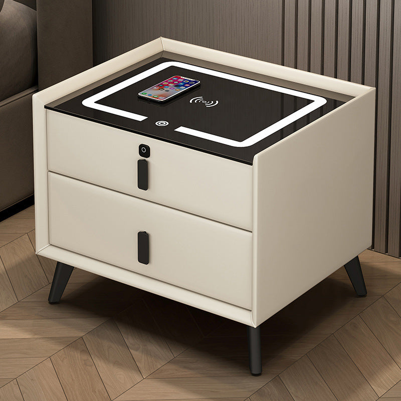 Smart LED Nightstand with Wireless Charging Station Modern Bedside Table