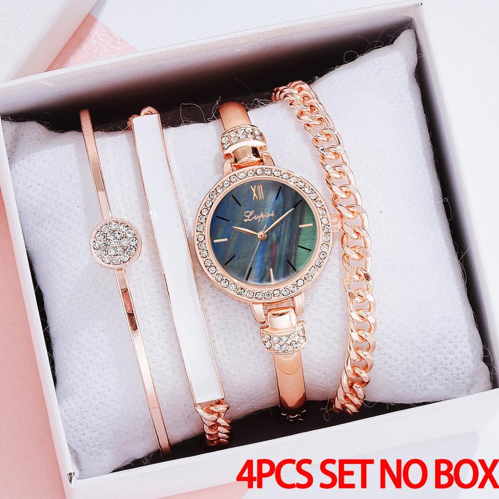 Ladies New Trend Steel Band Quartz Watch Gift Four-piece Set