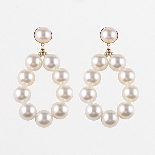 Earrings ladies wedding pearl hoop gift