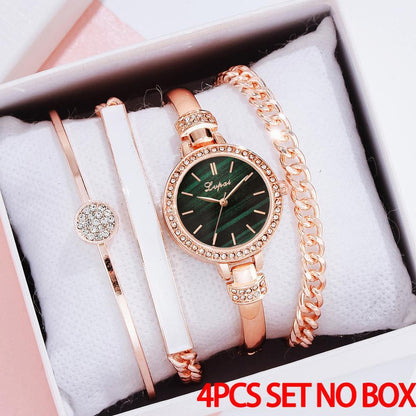 Ladies New Trend Steel Band Quartz Watch Gift Four-piece Set