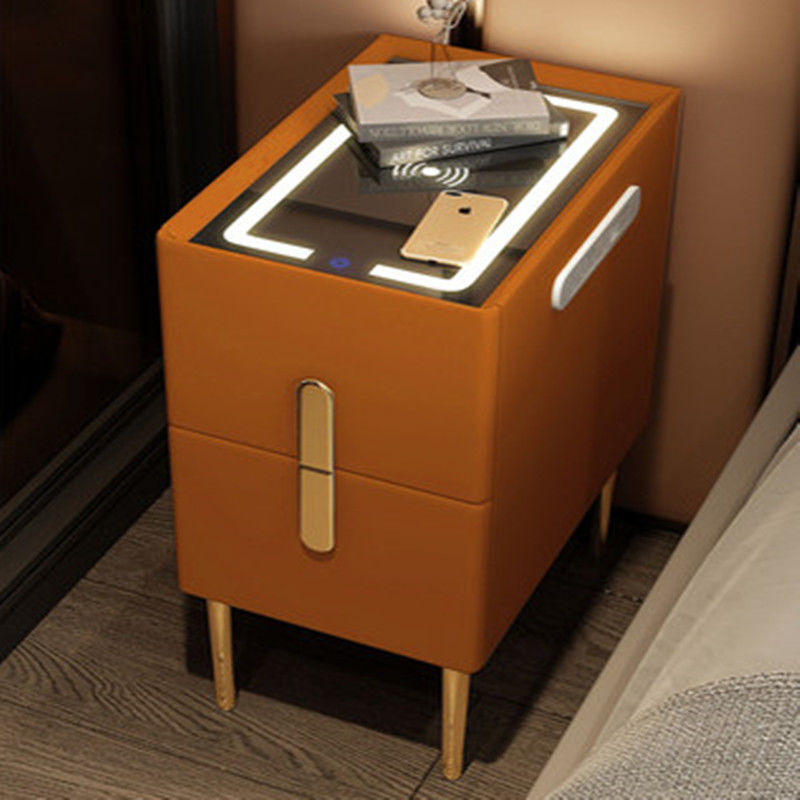 Modern Smart Bed Side Table With Charging Station, LED Lights & Drawers