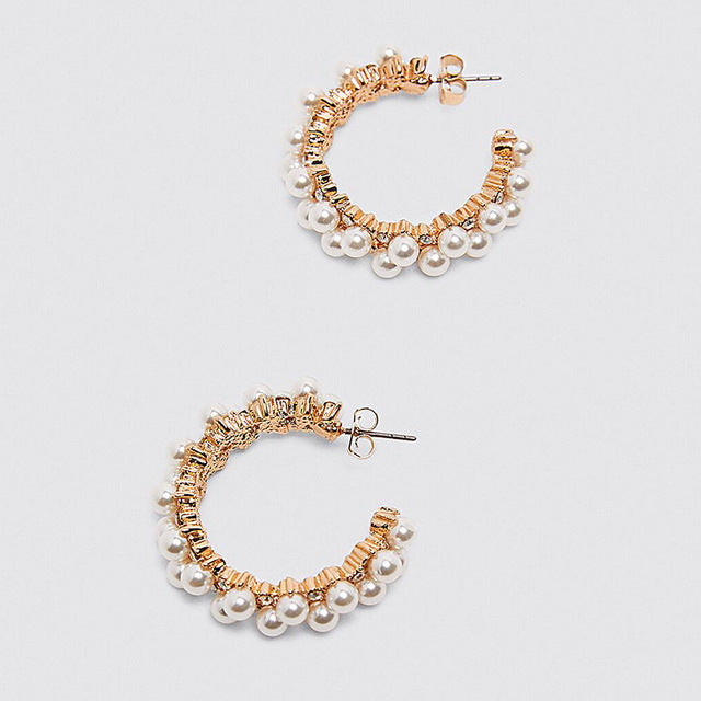 Earrings ladies wedding pearl hoop gift