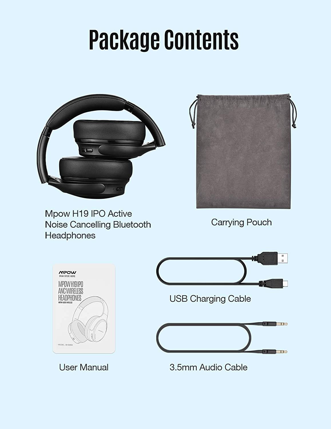 Mpow H19 IPO Foldable Active Noise Cancelling Headphone