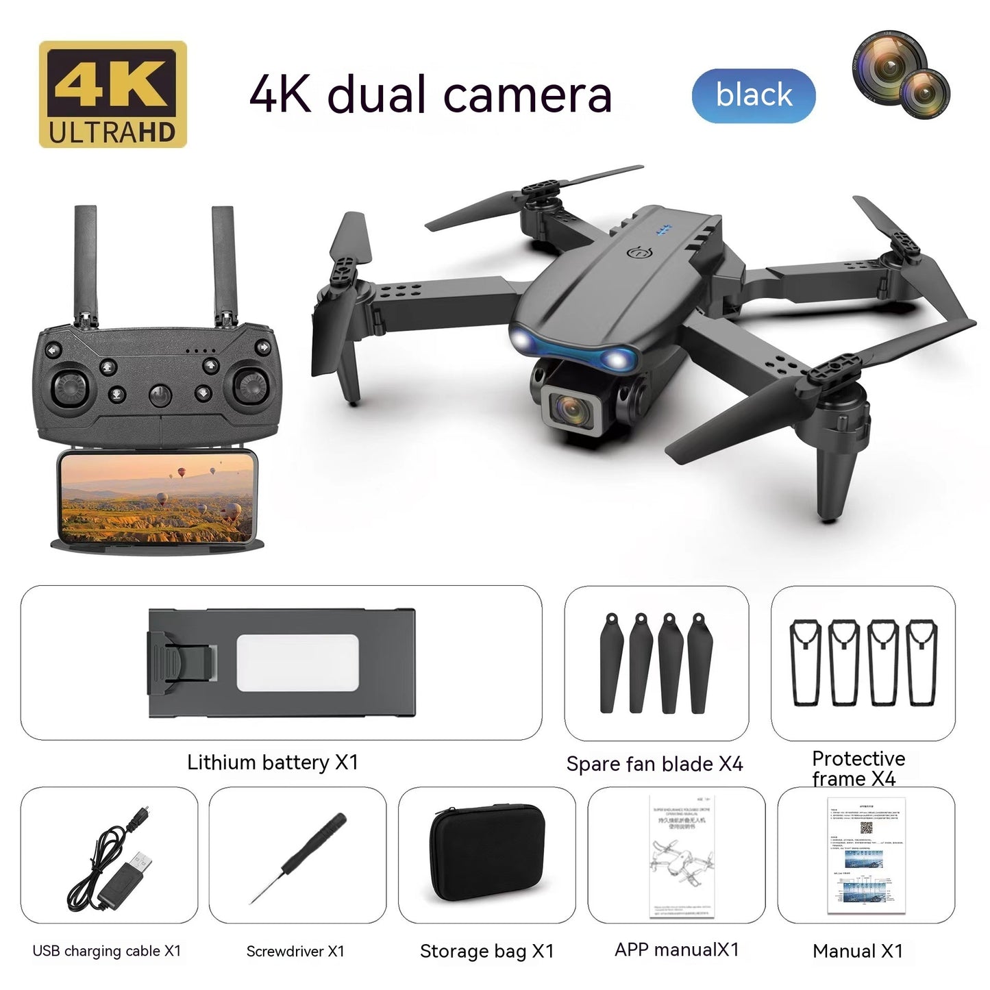 E99pro Aerial Drone 4k High-definition Dual Camera Three Sided Camera