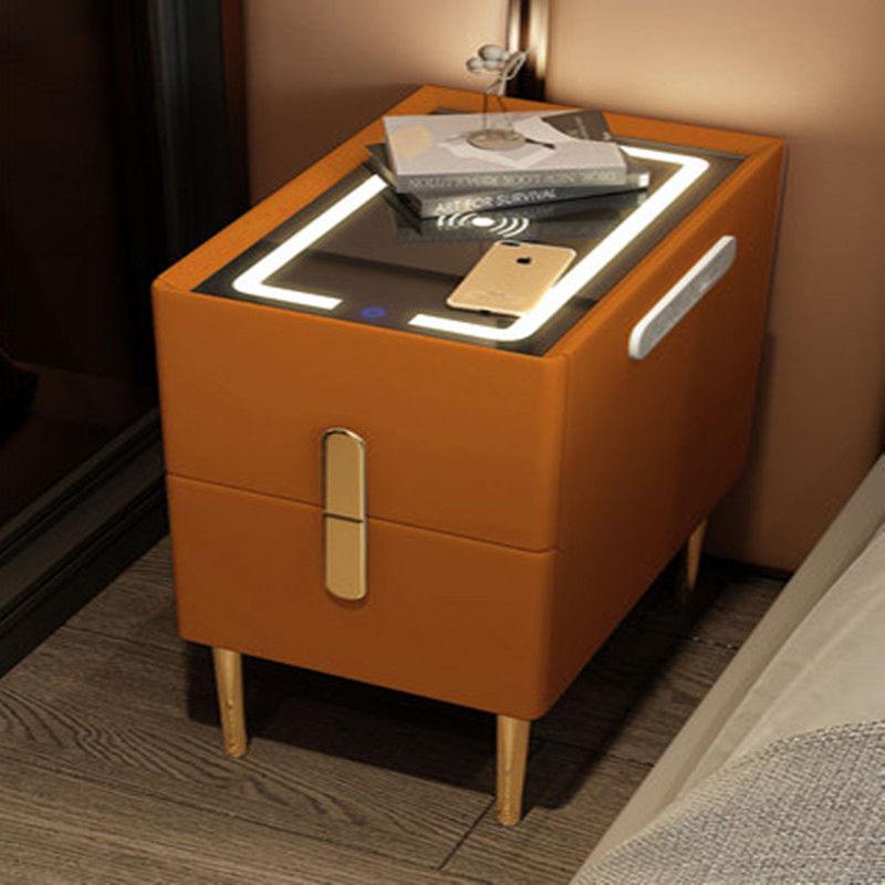 Modern Smart Bed Side Table With Charging Station, LED Lights & Drawers