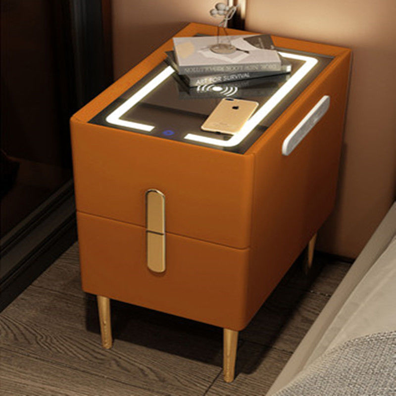 Modern Smart Bed Side Table With Charging Station, LED Lights & Drawers