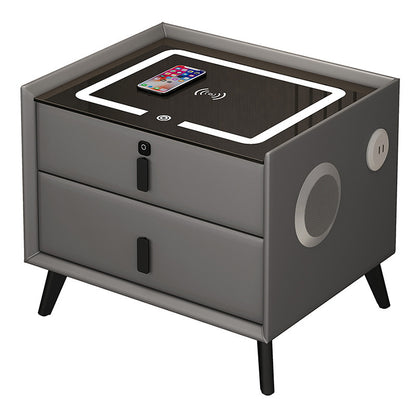 Smart LED Nightstand with Wireless Charging Station Modern Bedside Table