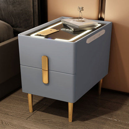 Modern Smart Bed Side Table With Charging Station, LED Lights & Drawers