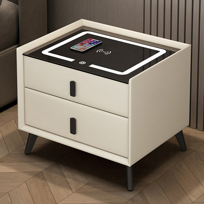 Smart LED Nightstand with Wireless Charging Station Modern Bedside Table