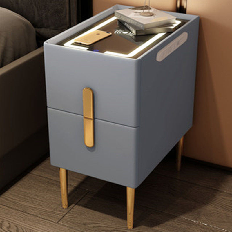 Modern Smart Bed Side Table With Charging Station, LED Lights & Drawers